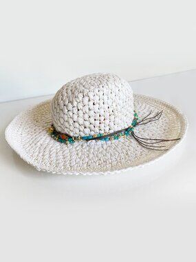 Route 66 Straw Wide-Brimmed Hat Bohemian Beads Band